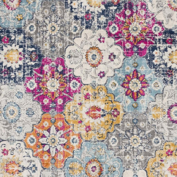 HomeRoots 12' Floral Washable Non-Skid Area Rug - Vibrant, Durable Design for High-Traffic Family Spaces Blue, Ivory 392921