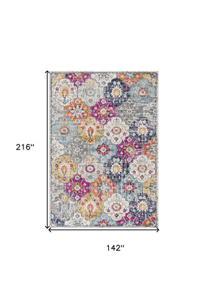 HomeRoots 12' Floral Washable Non-Skid Area Rug - Vibrant, Durable Design for High-Traffic Family Spaces Blue, Ivory 392921