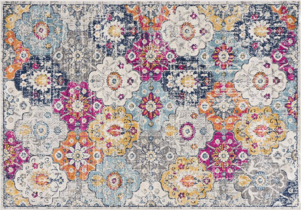 HomeRoots 20' Floral Distressed Runner Rug in Blue and Ivory - Durable, Vintage Style for High-Traffic Areas 7’ x 10’ 392936