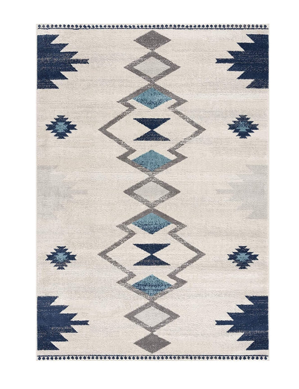 Homeroots 13' Runner Blue And Ivory Southwestern Runner Rug  Polypropylene 392941