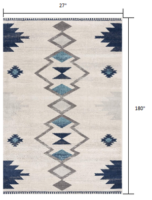 Homeroots 15' Runner Blue And Ivory Southwestern Runner Rug  Polypropylene 392942