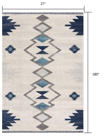 Homeroots 15' Runner Blue And Ivory Southwestern Runner Rug  Polypropylene 392942