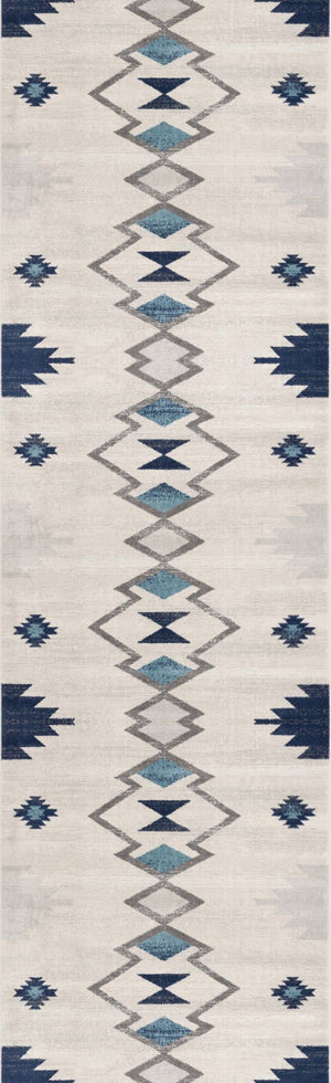 HomeRoots 20' Blue and Ivory Southwestern Runner Rug - Durable, Stylish, and Perfect for Hallways or Entrances 2’ x 20’ 392944