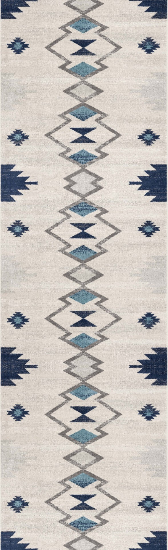 HomeRoots 20' Blue and Ivory Southwestern Runner Rug - Durable, Stylish, and Perfect for Hallways or Entrances 2’ x 20’ 392944