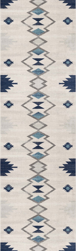 HomeRoots 20' Blue and Ivory Southwestern Runner Rug - Durable, Stylish, and Perfect for Hallways or Entrances 2’ x 20’ 392944