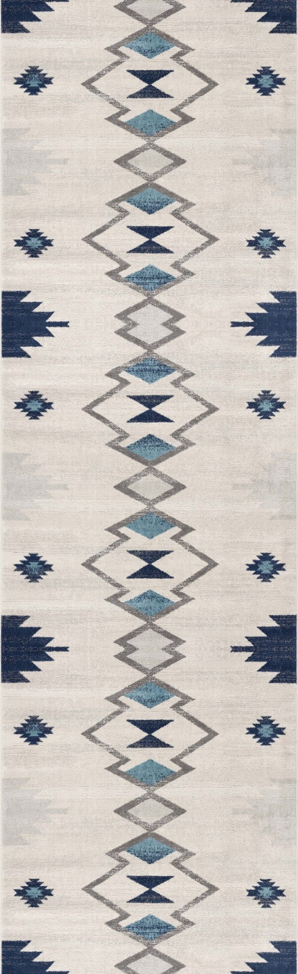 HomeRoots 20' Blue and Ivory Southwestern Runner Rug - Durable, Stylish, and Perfect for Hallways or Entrances 2’ x 20’ 392944