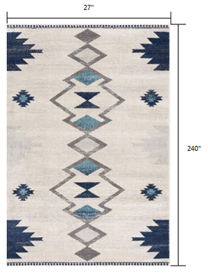 Homeroots 20' Runner Blue And Ivory Southwestern Runner Rug  Polypropylene 392944