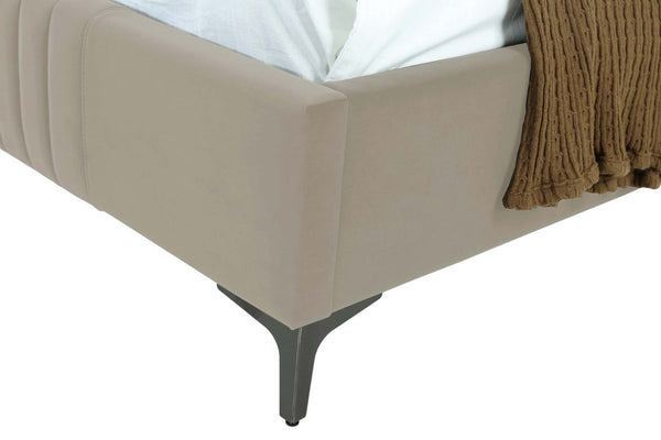 English Elm 48" Full Velvet Upholstered Bed Channel Tufted Headboard Mid-century Modern Bedroom Taupe B365S00158
