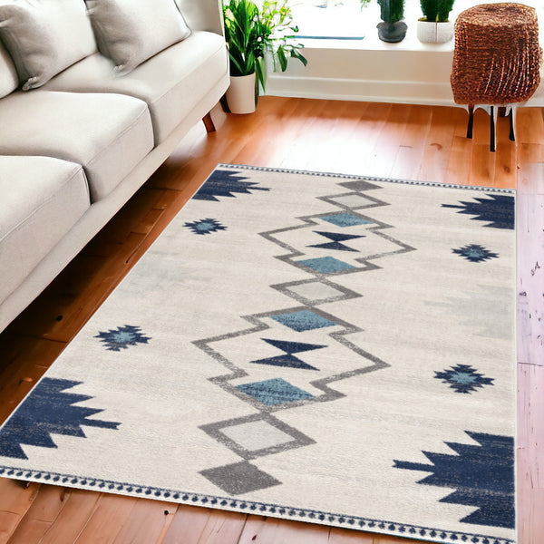 Homeroots 5' X 7' Blue And Ivory Southwestern Area Rug  Polypropylene 392952