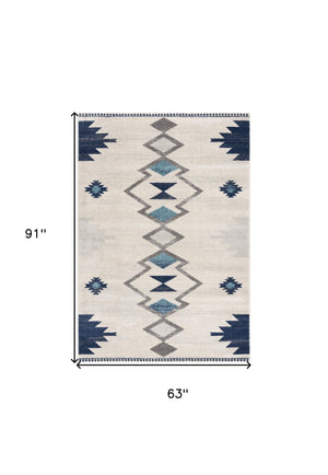 Homeroots 5' X 7' Blue And Ivory Southwestern Area Rug  Polypropylene 392952