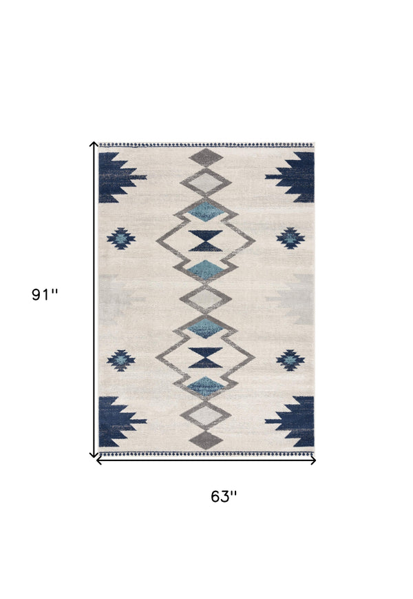 Homeroots 5' X 7' Blue And Ivory Southwestern Area Rug  Polypropylene 392952