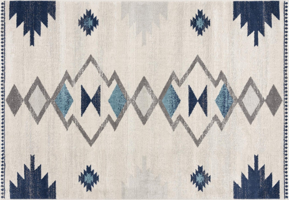 HomeRoots 20' Blue and Ivory Southwestern Runner Rug - Durable, Stylish, and Perfect for Hallways or Entrances 5’ x 8’ 392952