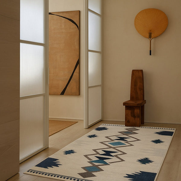 HomeRoots 20' Blue and Ivory Southwestern Runner Rug - Durable, Stylish, and Perfect for Hallways or Entrances 5’ x 8’ 392952