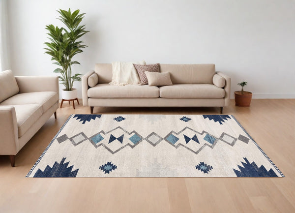 Homeroots 6' X 9' Blue And Ivory Southwestern Area Rug  Polypropylene 392953