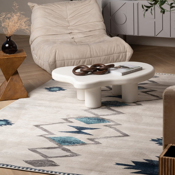 HomeRoots 20' Blue and Ivory Southwestern Runner Rug - Durable, Stylish, and Perfect for Hallways or Entrances 7’ x 10’ 392953