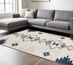 HomeRoots 20' Blue and Ivory Southwestern Runner Rug - Durable, Stylish, and Perfect for Hallways or Entrances 7’ x 10’ 392953