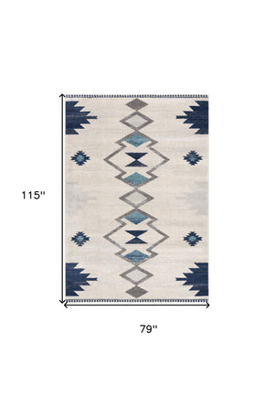 Homeroots 6' X 9' Blue And Ivory Southwestern Area Rug  Polypropylene 392953