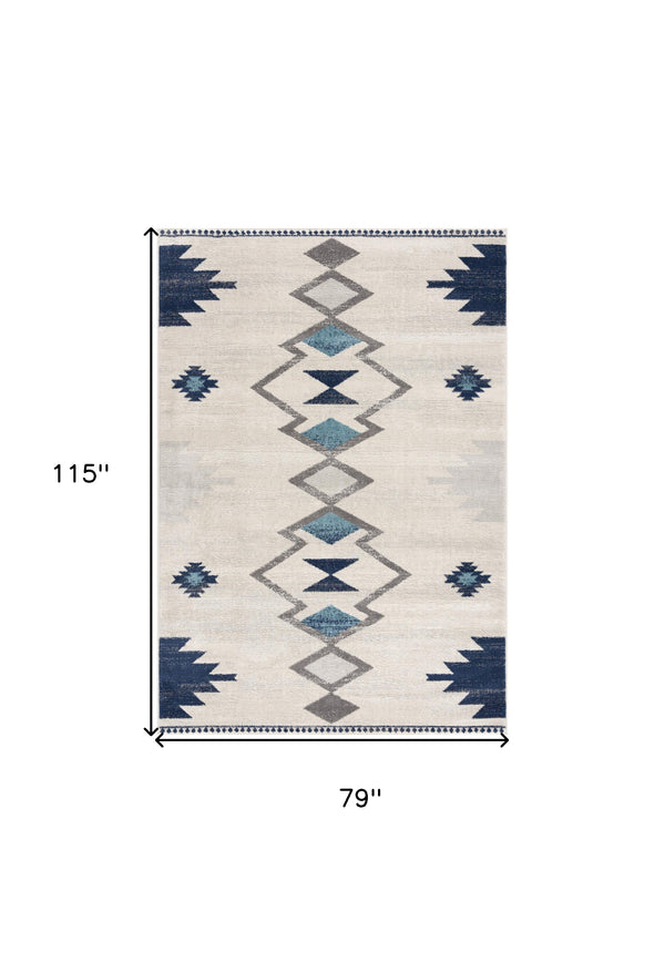 Homeroots 6' X 9' Blue And Ivory Southwestern Area Rug  Polypropylene 392953