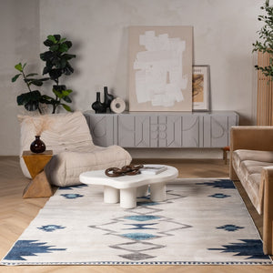 HomeRoots 20' Blue and Ivory Southwestern Runner Rug - Durable, Stylish, and Perfect for Hallways or Entrances 7’ x 10’ 392953