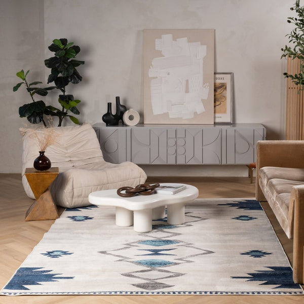 HomeRoots 20' Blue and Ivory Southwestern Runner Rug - Durable, Stylish, and Perfect for Hallways or Entrances 7’ x 10’ 392953