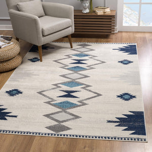 HomeRoots 20' Blue and Ivory Southwestern Runner Rug - Durable, Stylish, and Perfect for Hallways or Entrances 8’ x 11’ 392954