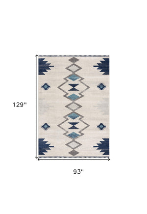 Homeroots 8' X 10' Blue And Ivory Southwestern Area Rug  Polypropylene 392954