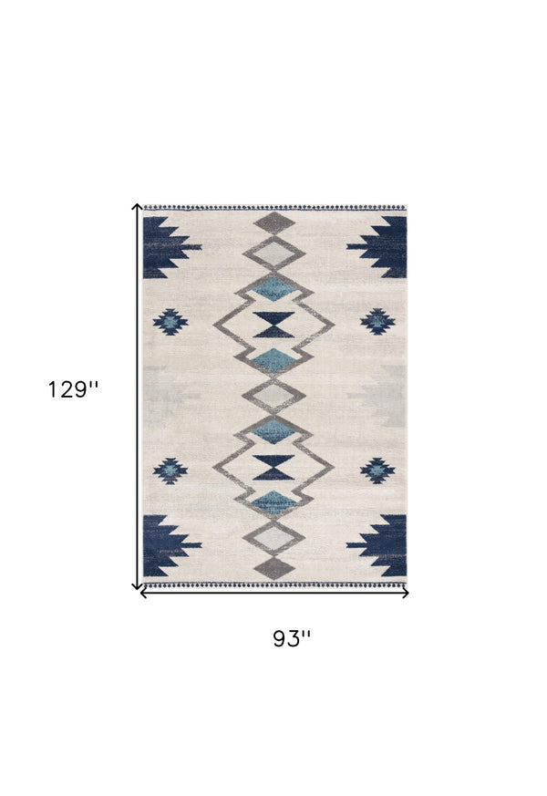 Homeroots 8' X 10' Blue And Ivory Southwestern Area Rug  Polypropylene 392954