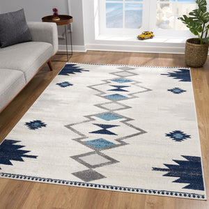 HomeRoots 20' Blue and Ivory Southwestern Runner Rug - Durable, Stylish, and Perfect for Hallways or Entrances 8’ x 11’ 392954