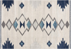 HomeRoots 20' Blue and Ivory Southwestern Runner Rug - Durable, Stylish, and Perfect for Hallways or Entrances 9’ x 13’ 392955