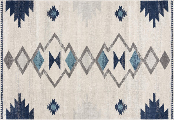 HomeRoots 20' Blue and Ivory Southwestern Runner Rug - Durable, Stylish, and Perfect for Hallways or Entrances 9’ x 13’ 392955