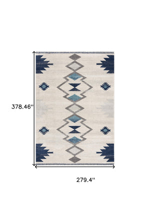 Homeroots 9' X 13' Navy And Ivory Tribal Pattern Area Rug  Polypropylene 392955
