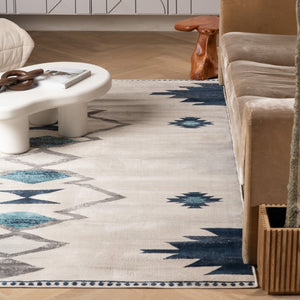 HomeRoots 20' Blue and Ivory Southwestern Runner Rug - Durable, Stylish, and Perfect for Hallways or Entrances 9’ x 13’ 392955