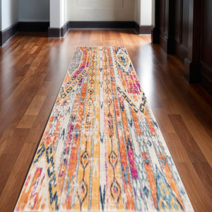 HomeRoots 20' Gold and Ivory Southwestern Runner Rug - Durable, Stylish Accent for Hallways and Corridors 2’ x 20’ 392961