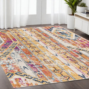 HomeRoots 20' Gold and Ivory Southwestern Runner Rug - Durable, Stylish Accent for Hallways and Corridors 5’ x 8’ 392969