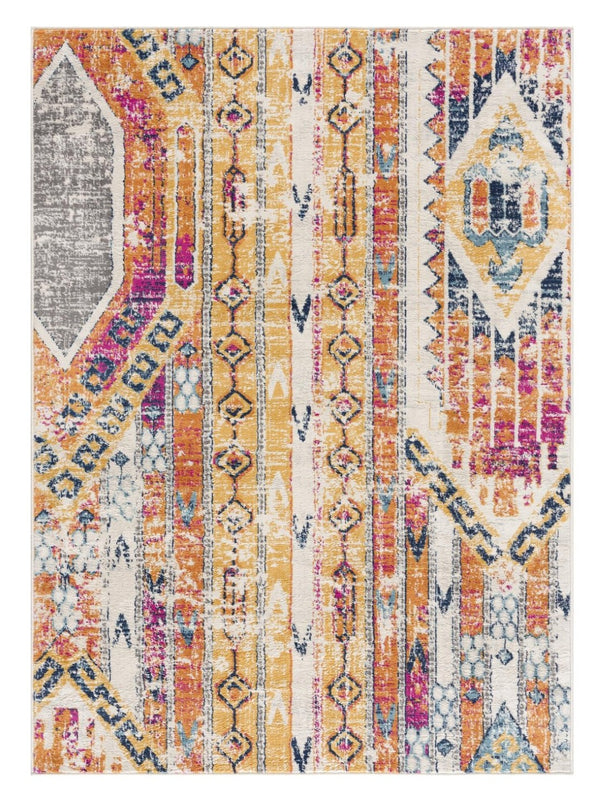 HomeRoots 20' Gold and Ivory Southwestern Runner Rug - Durable, Stylish Accent for Hallways and Corridors 5’ x 8’ 392969