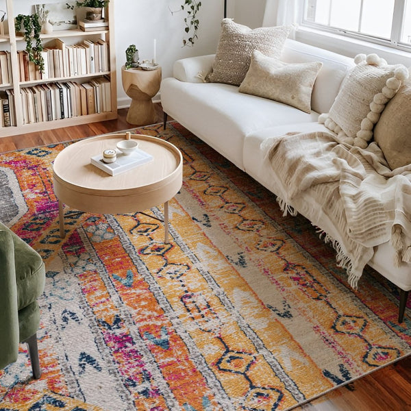 HomeRoots 20' Gold and Ivory Southwestern Runner Rug - Durable, Stylish Accent for Hallways and Corridors 5’ x 8’ 392969