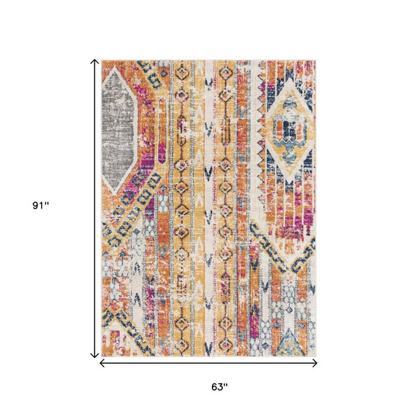 HomeRoots 20' Gold and Ivory Southwestern Runner Rug - Durable, Stylish Accent for Hallways and Corridors 5’ x 8’ 392969