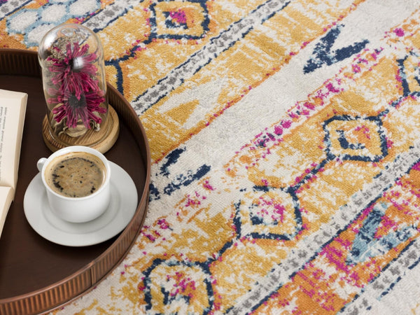 HomeRoots 20' Gold and Ivory Southwestern Runner Rug - Durable, Stylish Accent for Hallways and Corridors 7’ x 10’ 392970