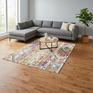 HomeRoots 20' Gold and Ivory Southwestern Runner Rug - Durable, Stylish Accent for Hallways and Corridors 7’ x 10’ 392970