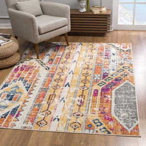 HomeRoots 20' Gold and Ivory Southwestern Runner Rug - Durable, Stylish Accent for Hallways and Corridors 8’ x 11’ 392971