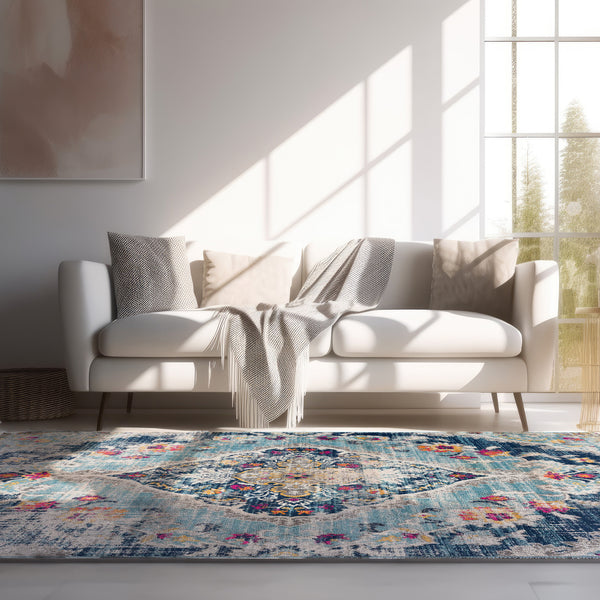 Homeroots 12' X 18' Blue Oriental Washable Non Skid Area Rug  Polypropylene 392973