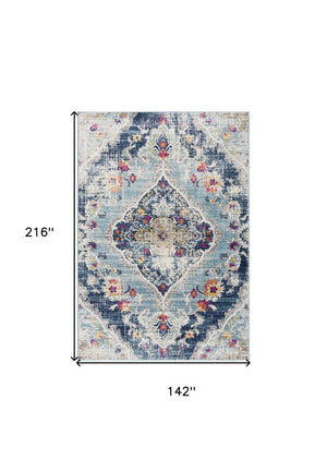 HomeRoots 12' Blue Oriental Area Rug - Washable, Non-Skid, Durable Design for Kid & Pet-Friendly Homes 392973
