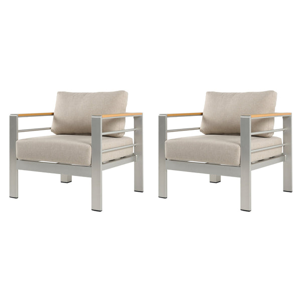 English Elm Christopher Knight Home® - Cora Outdoor Aluminum Club Chairs Set Of 2 - Stylish Silver Frame With Beige Cushions For Comfort N775P210695S-S2