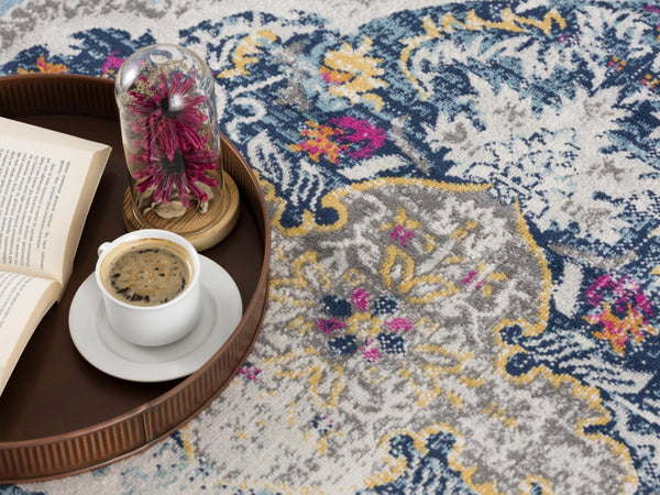 HomeRoots 20' Classic Blue and Ivory Medallion Runner Rug - Durable, Soft, and Stylish for High-Traffic Areas 5’ x 8’ 392987