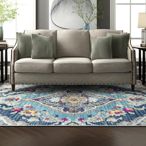 HomeRoots 20' Classic Blue and Ivory Medallion Runner Rug - Durable, Soft, and Stylish for High-Traffic Areas 5’ x 8’ 392987