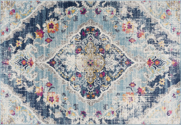 HomeRoots 20' Classic Blue and Ivory Medallion Runner Rug - Durable, Soft, and Stylish for High-Traffic Areas 5’ x 8’ 392987