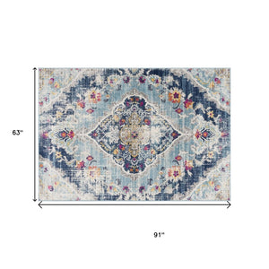 HomeRoots 20' Classic Blue and Ivory Medallion Runner Rug - Durable, Soft, and Stylish for High-Traffic Areas 5’ x 8’ 392987