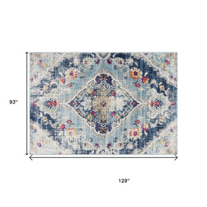 HomeRoots 20' Classic Blue and Ivory Medallion Runner Rug - Durable, Soft, and Stylish for High-Traffic Areas 8’ x 11’ 392989