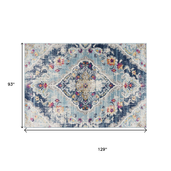 HomeRoots 20' Classic Blue and Ivory Medallion Runner Rug - Durable, Soft, and Stylish for High-Traffic Areas 8’ x 11’ 392989