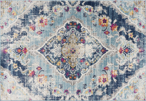 HomeRoots 20' Classic Blue and Ivory Medallion Runner Rug - Durable, Soft, and Stylish for High-Traffic Areas 8’ x 11’ 392989